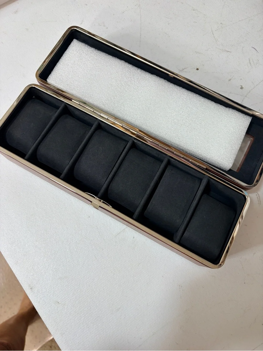Brown Leather Watch Storage Case with Black Velvet Interior - 6 Watches